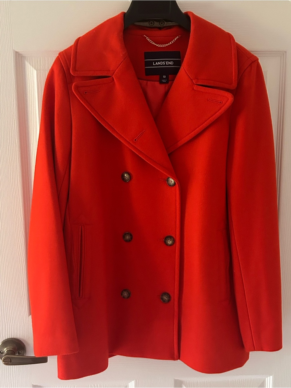Lands’ End Orange Wool Peacoat Double Breasted Size 10